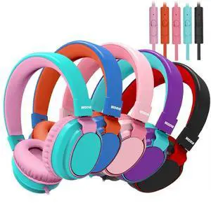 MIDOLA 5 Pack Kids Headphone Wired Inline Over-Ear/On-Ear Foldable Headset with AUX 3.5mm Cord w/Mic Volume Limited 85/110dB for Child School Cellphone Pad Notebook Bluk Mixed Color