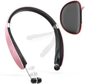 Dpvisn Foldable Bluetooth Headphones, Wireless Neckband Headset with Retractable Earbuds, Noise Cancelling Stereo Earphones with Carrying Case for Sports & Exercise (Gold)