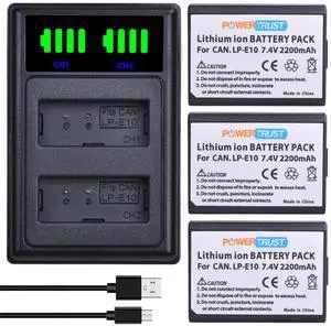 PowerTrust 3X LP-E10 Battery and Dual USB Charger for Canon 1100D 1200D 1300D Rebel T3 T5 KISS X50 X70 Battery