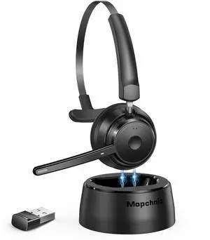 Mopchnic Bluetooth Headset, Wireless Headphone with Microphone, On Ear Bluetooth with USB Dongle for Office Call Center Skype Zoom Meeting Online Class (KH113M)
