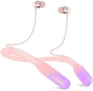 Lecefty Neckband Bluetooth Headphones, 200H Extra Long Playtime Wireless Stereo Neckband Earbuds with Microphone, Waterproof Balanced Armature Drivers in Ear Headset for Sports/Workout (Pink-Purple)