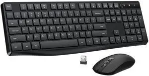 Wireless Keyboard and Mouse Combo, Lovaky 2.4G Full-Sized Ergonomic Keyboard Mouse, 3 DPI Adjustable Cordless USB Keyboard and Mouse, Quiet Click for Computer/Laptop/Windows/Mac (1 Pack, Black)