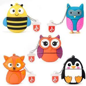 32GB USB Flash Drive Pack of 5 Pcs, BorlterClamp Thumb Drive with Cute Animal Pattern Lovely Memory Sticks