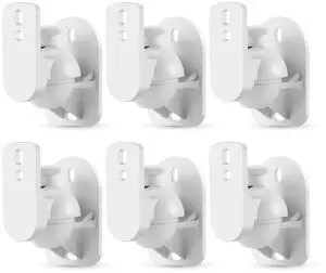 TNP Universal Satellite Speaker Wall Mount Bracket Ceiling Mount Clamp with Adjustable Swivel and Tilt Angle Rotation for Home Theater Surround Sound System Satellite Speakers - 6 Pack, White
