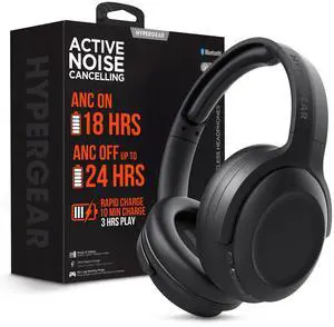 HyperGear Stealth2 ANC Wireless Bluetooth Noise Cancelling Headphones - Over-Ear, Bluetooth HD Audio, Deep Bass, Quick Charge, Dual Noise Cancelling Mics, Wireless Sound Technology - Black