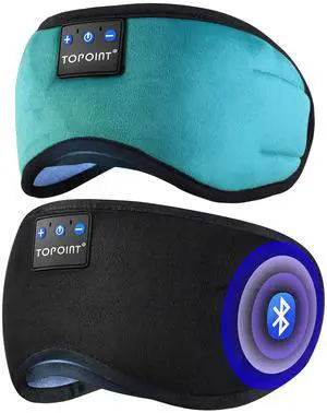 TOPOINT Sleep Headphones, Bluetooth Sleep Mask with Bluetooth Headphones Cotton Sleeping Headphones Bluetooth Eye Mask with Microphone Hands Free Light Blackout for Side Sleepers Father's Day Gift