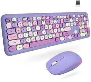 X9 Purple Wireless Keyboard and Mouse Combo - 2.4G Full Size Colorful Keyboard and Mouse Wireless - Cute and Aesthetic Retro Typewriter Combo for PC Computer Desktop and Laptop.