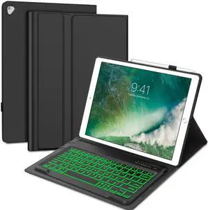 SENGBIRCH iPad Pro 12.9 Case with Keyboard 2nd Generation, for iPad Pro 12.9-inch - 2015 1st, 2017 2nd Generation, (Old Model: A1670/A1671/A1584/A1652), 7 Colors Backlit, with Pencil Holder, Black