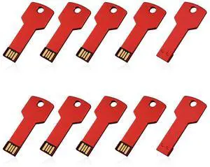 RAOYI 10 Pack 4GB USB Flash Drive USB 2.0 Metal Key Shape Memory Stick Thumb Drive Pen Drive-Red