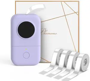 Purple D30 Label Maker Machine with 4 Tapes-Black on White Tape 12x40mm, Mini Bluetooth Label Printer, Portable Smart Phone Handheld Sticker Mini Labeler Inkless Rechargeable, BPA-Free