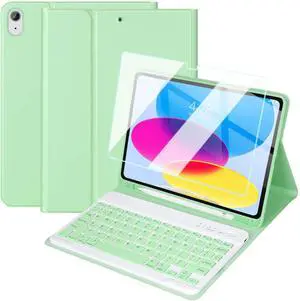 Nanhent Keyboard Case for iPad 10th Generation (10.9-inch 2022), Magnetically Detachable Wireless Keyboard, Premium Protective Cover with Pencil Holder & Tempered Glass Screen Protector (Green)