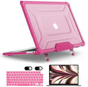 MEEgoodo for MacBook Air 13.6 inch Case 2025 2024 2022 (A3240/A3113/A2681) with M4/M3 M2, Laptop Hard Shell for MacBook Air 13", Cover with Heavy Duty Rugged Shockproof Kickstand, Pink XK