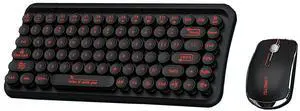 Wireless Computer Keyboard and Mouse Set,Mini Compact 85-Key Typewriter Retro Round Keycaps Laptop Keyboards with 2.4GHz Connection and Optical Mouse Perfect for Home Office Use (Black)