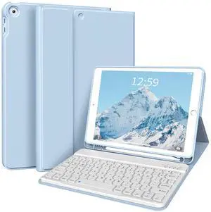 kenke Case with Keyboard for iPad 9th/8th/7th Generation 10.2 inch 2021/2020/2019 Detachable Wireless Bluetooth Keyboard Cover Thin & Light with Left Side Pencil Holder Auto Wake/SleepBlue