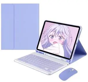Keyboard Case with Mouse for iPad 10.2inch, Case for iPad 9th/8th/7th Gen/Air3/Pro10.5 with Keyboard and Mouse, Slim Candy Detachable Magnetic Keyboard with Pencil Holder (Purple)
