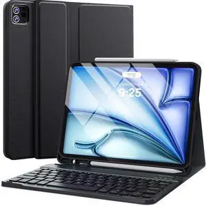 CHESONA for iPad Air 11 Inch Case with Keyboard M3/M2 (2025/2024), Rechargeable Wireless Keyboard, Detachable - Pencil Holder, for iPad Pro 11 (4th/3rd/2nd/1st Gen) & iPad Air 5th/4th Gen, Black