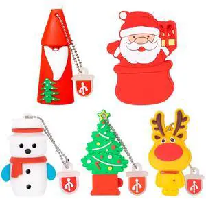 5 Pack USB Flash Drive Christmas Style 32GB New Year Gifts for Family and Friends, BorlterClamp USB 2.0 Drive Memory Stick of Santa Claus Christmas Tree Snowman Patterns Cute Pen Drive