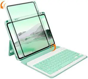 PboyiqiS Keyboard Case for iPad 9th Generation (2021)/8th Gen/7th Gen 10.2 Inch/Air3/Pro 10.5, Detachable Magnetic Clear Cover with Pencil Holder Portrait/Landscape Stand Keyboard Cover, Mint Green