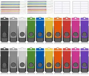 USB Flash Drives 20 Pack 16GB Flash Drive AGECASH A USB 2.0 Thumb Drive Jump Zip Drive Flashdrive Memory Stick Pendrive for Data Storage & Transfer with 20PCS Lanyard (Multi-Colored, 16GB)