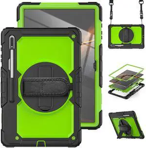 Dteck for Samsung Galaxy Tab S8 Ultra 2022 Tablet 14.6" Case with Buit-in Screen Protector, Military Grade Shockproof Case w/360 Rotating Hand Strap & Kickstand for Samsung Tab S8 Ultra 14.6"- Green