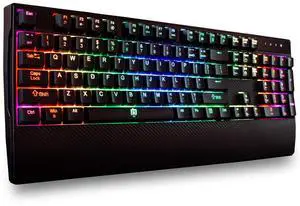 Deco Gear Mechanical Gaming Keyboard, Anti-Ghosting, Ergonomic Fixed Palm Rest, Full Customizable RGB Backlit, Carbon Fiber Design, Outemu Blue Switch, Wired, Black