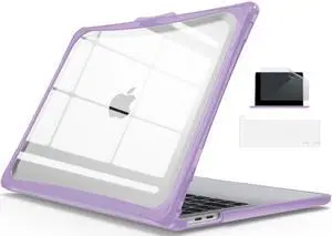 IBENZER Heavy Duty Case for 2024 2023 2022 M2 M1 MacBook Pro 13 inch A2338 A2289 A2251 A2159 A1989 with Screen Film&Keyboard Cover, Hexpact Case for 2024-2016 Mac Pro 13, Lilac Purple, HPE-T13LLPU+2