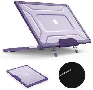 SEYMAC stock Case for MacBook Pro 16 inch 2024-2021 A3403 A3186 A2991 A2780 A2485, Shock-Absorbing Protection with Folding Stand &Mouse Pad/Bag Case for MacBook Pro 16'' M4/M3/M2/M1 (Purple)