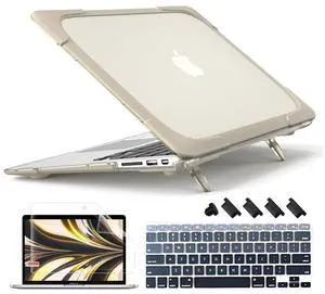 Mektron 13 inch Laptop Case for MacBook Air 13.3 A1466/A1369 (2010-2017 Release), Rubberized Hard Plastic Kickstand Case Shockproof Translucent Matte Protective Shell, Khaki