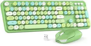 Wireless Keyboard and Mouse Combo, MOWUX Colorful Computer Full Size 2.4G Plug and Play Wireless Typewriter Keyboard and Mouse Set for Windows, Computer, Desktop, PC, Notebook (Green Colorful)