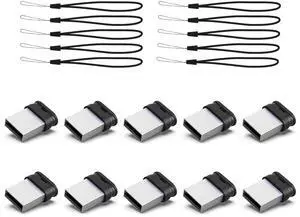 K&ZZ 16GB Mini Flash Drive 10 Pack 16G Small USB Drive with Lanyard Low Profile USB 2.0 Flash Drive 16 GB Tiny Thumb Drive Memory Stick (16GB, Black)