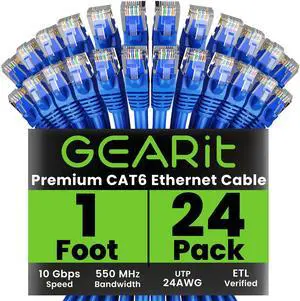 GEARit 1 ft Cat6 Ethernet Cable (24-Pack) - Blue