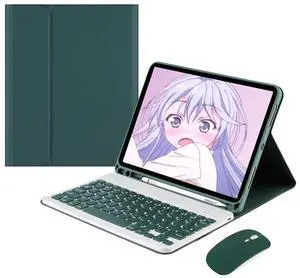 kaidisen Keyboard Case Mouse for Galaxy Tab A8 10.5 inch Tablet Model SM-X200/X205/X207, Detachable Cute Color Keyboard Case with S Pen HolderDark Green