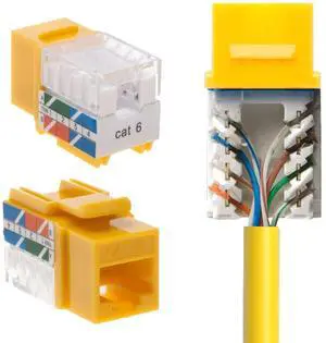 SATMAXIMUM Cat6 Keystone Ethernet Wall Jack Punch Down UTP 45-Degree (Easier Termination Than 90-Degree), RJ45 Slim Profile 45° Angled Speed Termination Yellow (30 Pack)