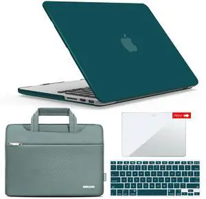 IBENZER Compatible with MacBook Pro 13 Inch Case 2015 2014 2013 end 2012 A1502 A1425, Hard Shell Case with Bag & Keyboard Cover & Screen Film for Old Version Mac Pro 13, Quetzal Green, R13-QUGN+3SP