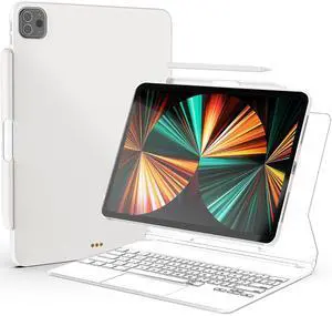 ProCase Back Cover for iPad Pro 12.9 2022 2021, Magic Keyboard Compatible Case Slim Cover with Pencil Holder for iPad Pro 12.9 6th Gen/5th Gen[Keyboard Not Included] -White