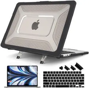 Batianda Upgraded Case for MacBook Air 15 inch 2025 2024 2023 Release M4 M3 M2 Chip A3241/A3114/A2941 Model,Honeycomb Heavy Duty Protective Hard Shell with TPU Bumper and Fold Kickstand, Black
