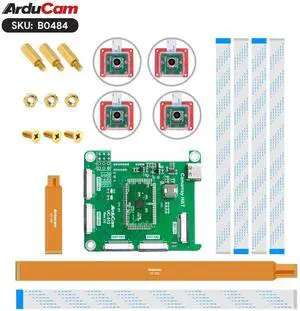 Arducam for Raspberry Pi Camera, 12MP IMX708 Quad-Camera Kit for Raspberry Pi 5, 120°(D) Wide Angle Autofocus Camera, Stereo Synchronized Camera Module