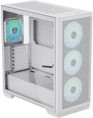 APNX C1 Mid-Tower ATX White PC Case, 4 Included High Airflow APNX FP1 ARGB Fans, up to 11 Total Fan Slots, Top and Side 360mm Liquid Cooler Support, 5-Port PWM ARGB Control Hub
