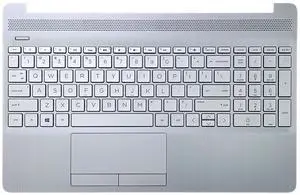 Replacement for HP 15T-DW 15S-DR 15S-DU Laptop Upper Case Palmrest Backlit Keyboard Touchpad Assembly Part L52022-001 Sliver