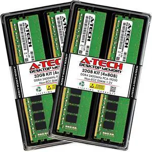 A-Tech 32GB (4x8GB) DDR4 2400 MHz UDIMM PC4-19200 (PC4-2400T) CL17 DIMM Non-ECC Desktop RAM Memory Modules