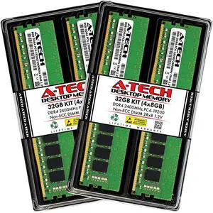 A-Tech 32GB (4x8GB) DDR4 2400MHz DIMM PC4-19200 UDIMM Non-ECC 2Rx8 1.2V CL17 288-Pin Desktop Computer RAM Memory Upgrade Kit