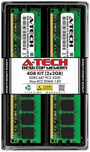 A-Tech 4GB (2x2GB) DDR2 667MHz DIMM PC2-5300 1.8V CL5 240-Pin Non-ECC UDIMM Desktop RAM Memory Upgrade Kit