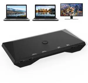 USB C KVM Switcher 4K@60Hz, 2 in 1 Out Type-C KVM Switch for 2 Computers Share 1 HDMI Monitor + 3 USB Input + 2 PD 60W Input + Audio Microphone Output, USB C KVM with 2 USB-C Cables and Wired Remote