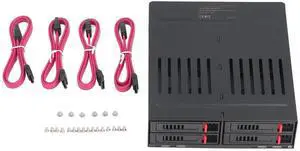 4 Bay HDD Cage, Chassis 5.25in Drive Tray 4 Bay HDD Enclosure, 2.5in SATA HDD Mobile Rack Compatible 9.5mm 12.5mm Thick Bottom Hard Drives SSDs