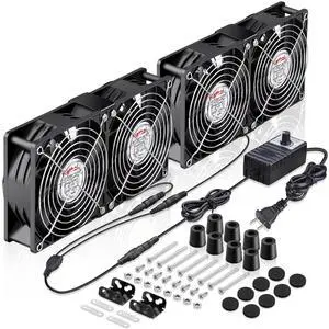 Wathai 120mm x 4 Dual Ball Computer Fan 110v - 240v with Variable Speed Control,for,Garage Attic Window Exhaust,GPU Mining Rig,Server Rack,AV Cabinets,Home Theater Cooling
