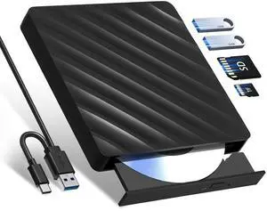 5 in 1 External Bluray Drive, USB 3.0 Type-C Slim Optical External Bluray DVD Burner with SD/TF Card Reader 2 USB 3.0 Hubs Compatible with Windows XP/7/8/10 MacOS MacBook Laptop and Desktop