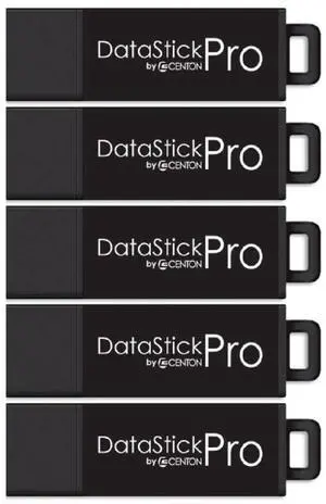 Centon Electronics DataStick Pro USB 3.2 Gen1 Flash Drive, 128 GB, 5 USB Flash Drives, 5 Bulk Pack, Black