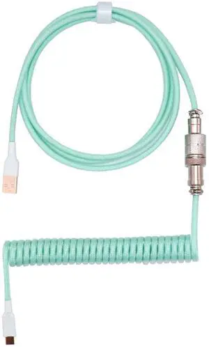 Kraken Coiled Keyboard Cable - Artisan Coiled USB C Cable with Aviator Connector for Mechanical Gaming Keyboards (Mint)
