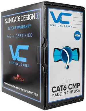 Vertical Cable CAT6, 550 MHz, UTP, 23AWG, 8C Solid Bare Copper, Plenum, 1000ft, Bulk Ethernet Cable - Made in USA, White
