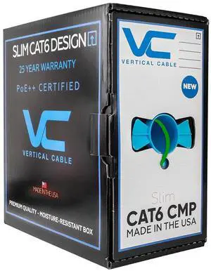Vertical Cable CAT6, 550 MHz, UTP, 23AWG, 8C Solid Bare Copper, Plenum, 1000ft, Bulk Ethernet Cable - Made in USA, Green